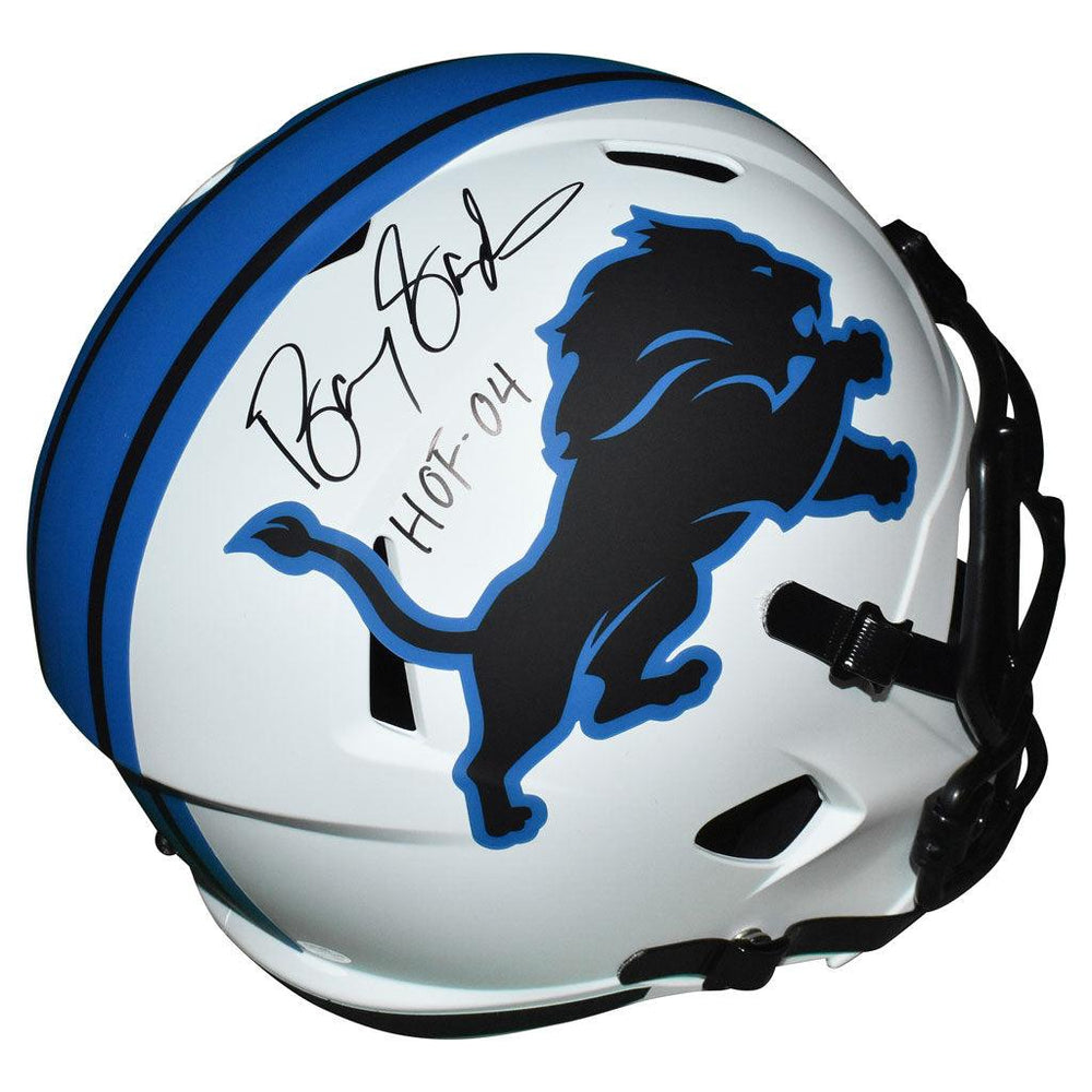 Barry Sanders Signed HOF 04 Inscription Detroit Lions Lunar Speed Full-Size Replica Football Helmet (JSA & Schwartz) - RSA