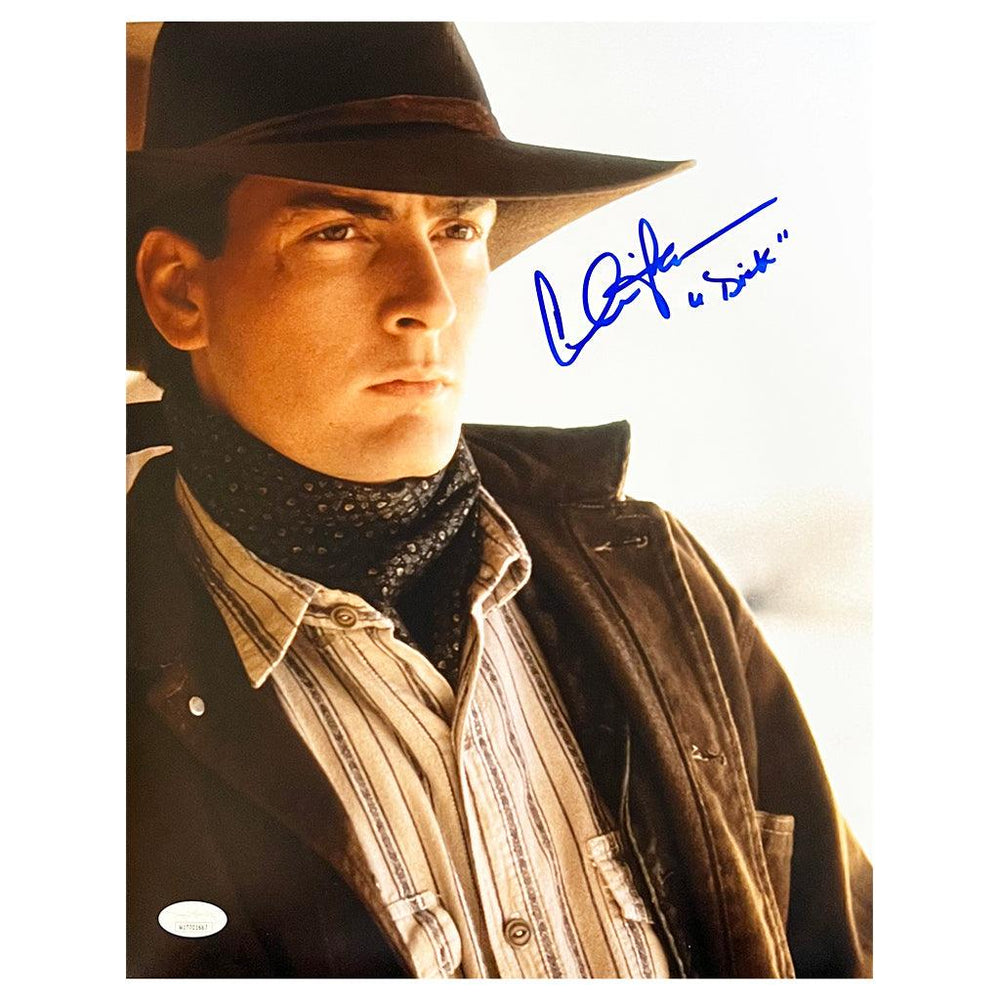 Charlie Sheen Signed "Dick" Inscription Young Guns 11x14 Photo (JSA) - RSA