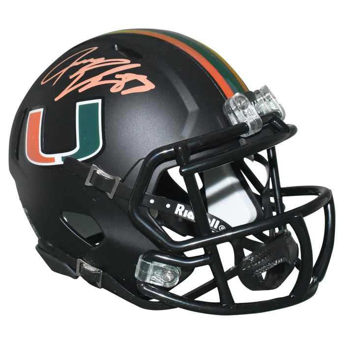 Jeremy Shockey Signed Miami Hurricanes Mini Black Speed Football Helmet (JSA) - RSA