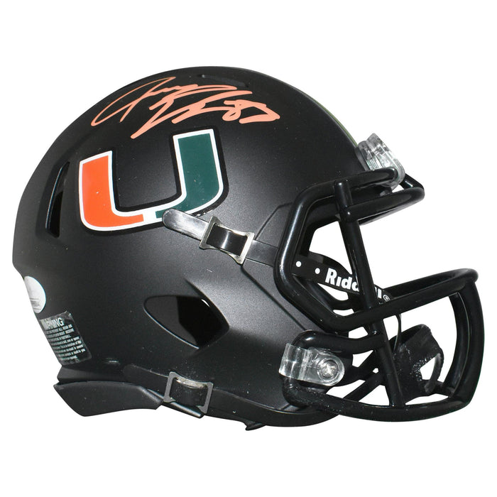 Jeremy Shockey Signed Miami Hurricanes Mini Black Speed Football Helmet (JSA) - RSA