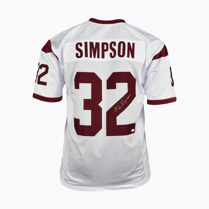 OJ Simpson Signed College-Edition White Football Jersey (JSA) - RSA