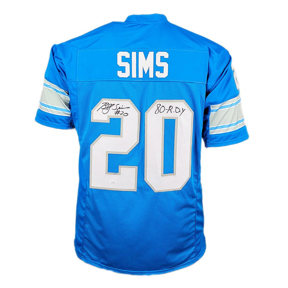 Billy Sims Signed 80 ROY Inscription Detroit Pro Blue Football Jersey (JSA) - RSA