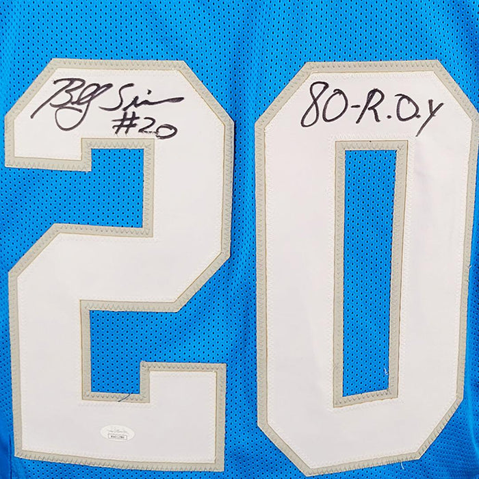 Billy Sims Signed 80 ROY Inscription Detroit Pro Blue Football Jersey (JSA) - RSA