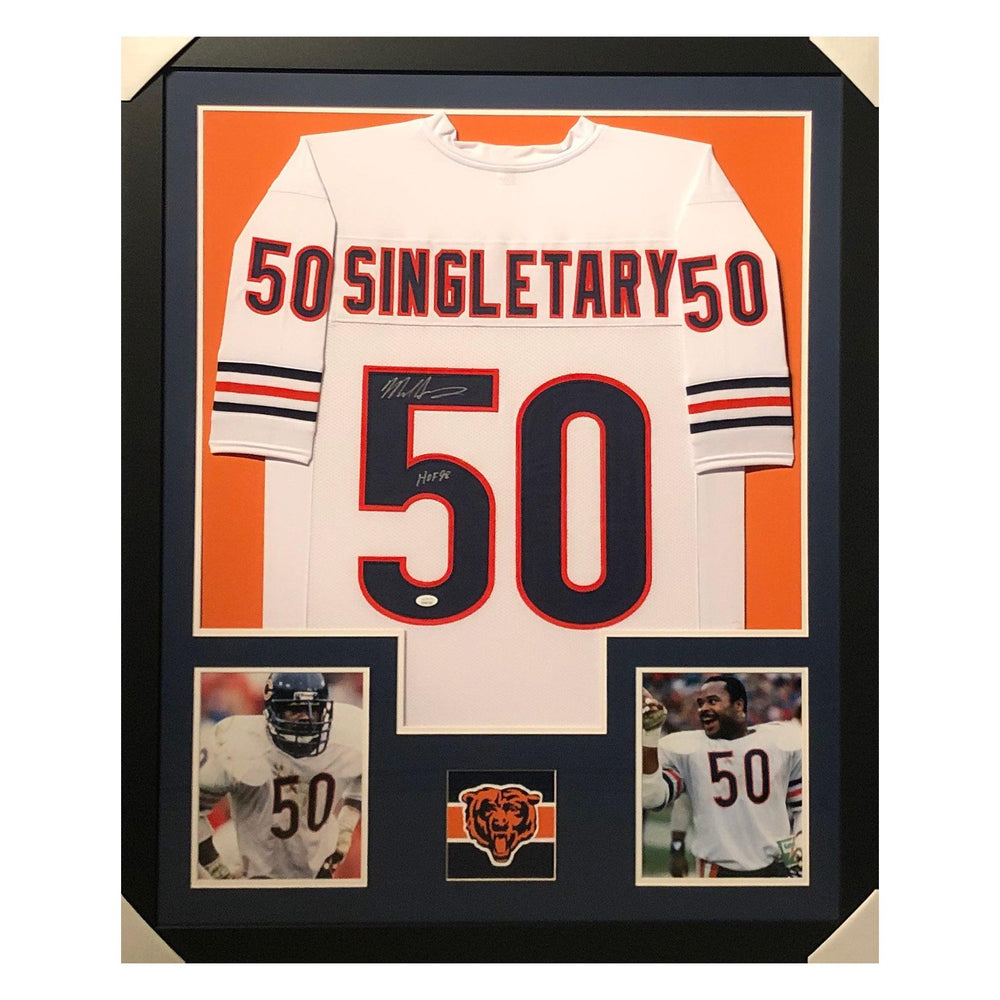 singletary bears hof 98 white autographed framed football jersey