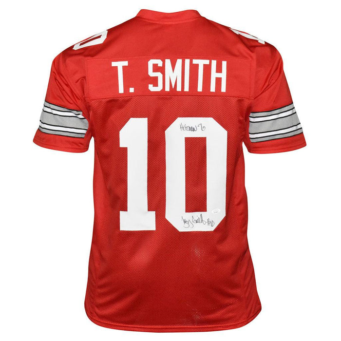Troy Smith Signed 06 Heisman Inscription Ohio State College Red Football Jersey (JSA) - RSA
