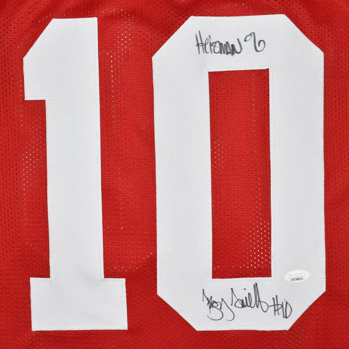 Troy Smith Signed 06 Heisman Inscription Ohio State College Red Football Jersey (JSA) - RSA