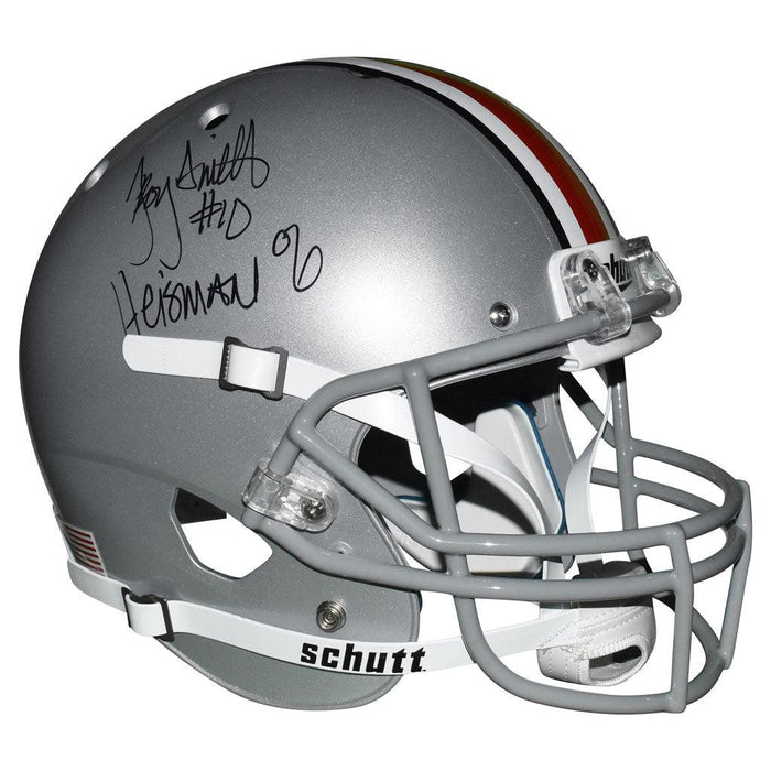 Troy Smith Signed 06 Heisman Inscription ohio state Buckeyes Full-Size Schutt Replica Silver Football Helmet (JSA) - RSA
