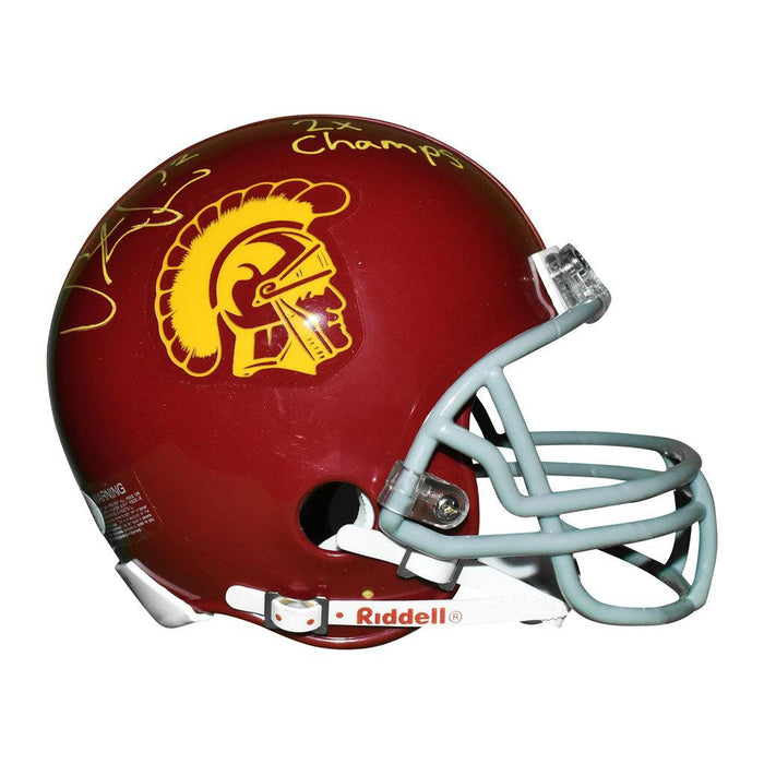 Steve Smith Signed 2x Champs Inscription USC Trojans Mini Replica Red Football Helmet (JSA) - RSA
