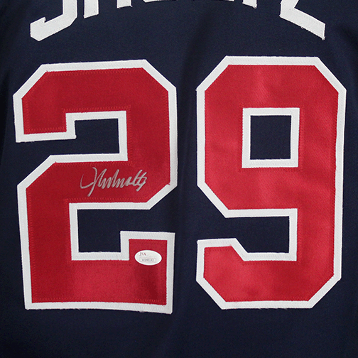 John Smoltz Autographed Pro Style Throwback Navy Baseball Jersey (JSA) - RSA