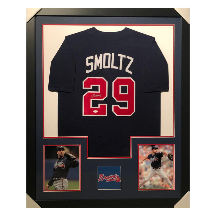 smoltz braves blue autographed framed baseball jersey