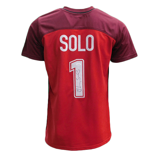 Hope Solo Autographed Soccer Red Jersey (JSA) - RSA