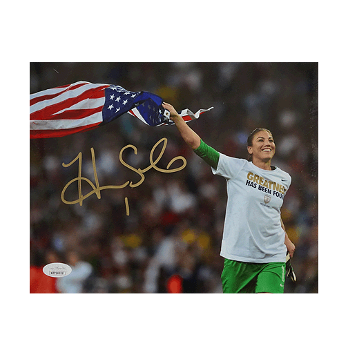 Hope Solo Signed Team USA Flag Run 8x10 Photo (JSA) - RSA