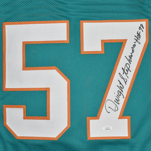 Dwight Stephenson Signed HOF 98 Inscription Miami Pro Blue Football Jersey (JSA) - RSA