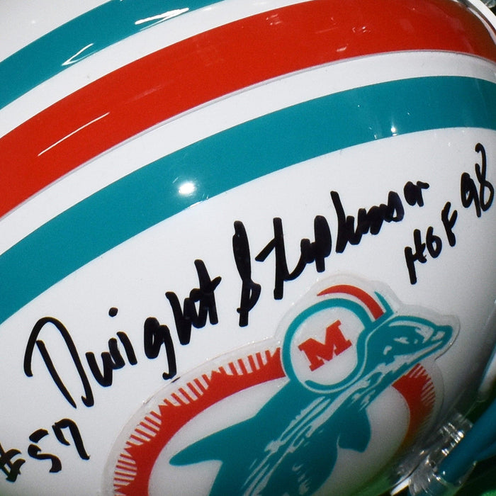 Dwight Stephenson Signed Miami Dolphins 1989-96 Throwback Mini Football Helmet (JSA) HOF inscription included - RSA