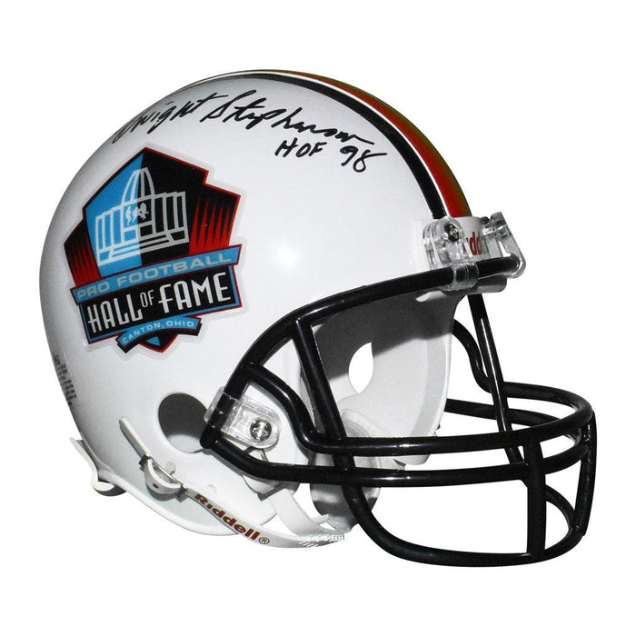 Dwight Stephenson Signed HOF 98 Inscription Hall Of Fame Mini Replica White Football Helmet (JSA) - RSA