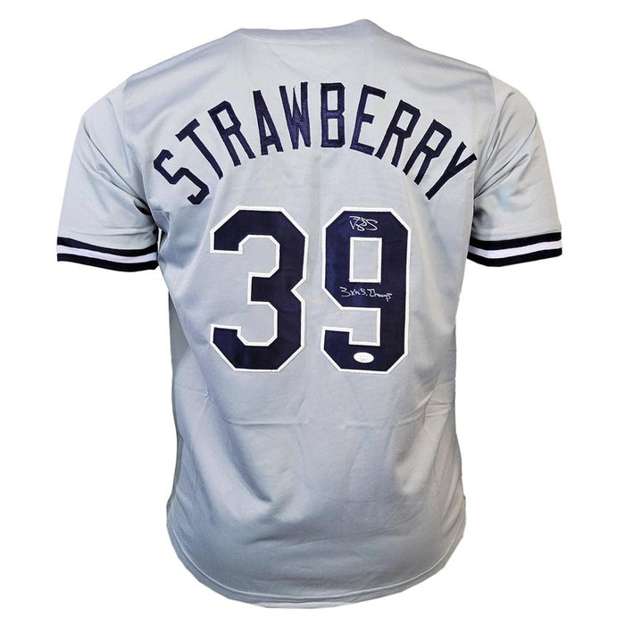 Darryl Strawberry Signed 3X WS Champ Inscription New York Grey Baseball  Jersey (JSA)