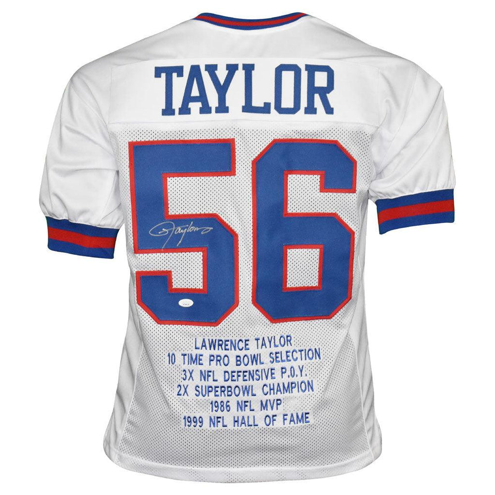 Lawrence Taylor Signed New York White Stats Football Jersey (JSA) - RSA