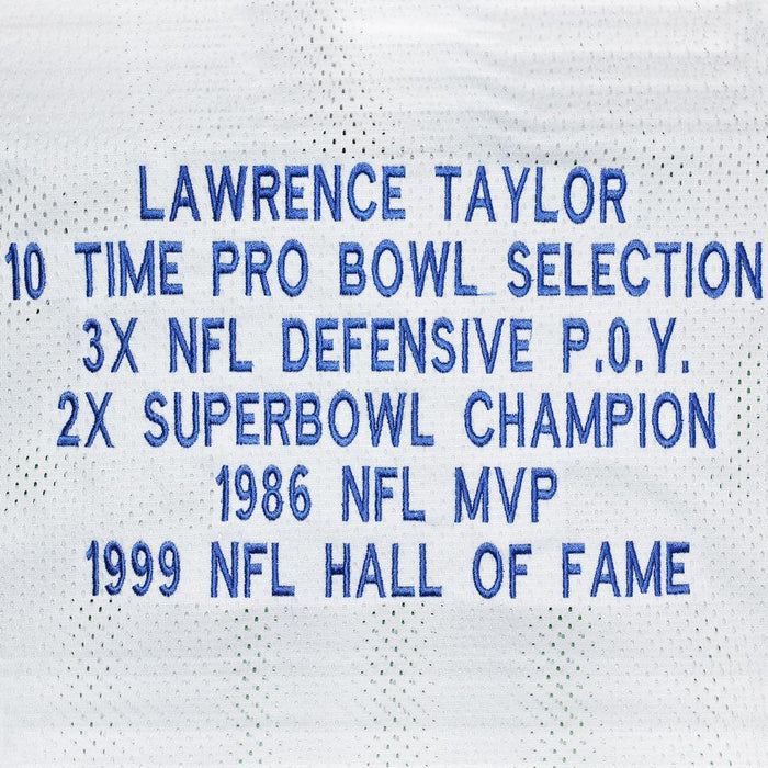 Lawrence Taylor Signed New York White Stats Football Jersey (JSA) - RSA