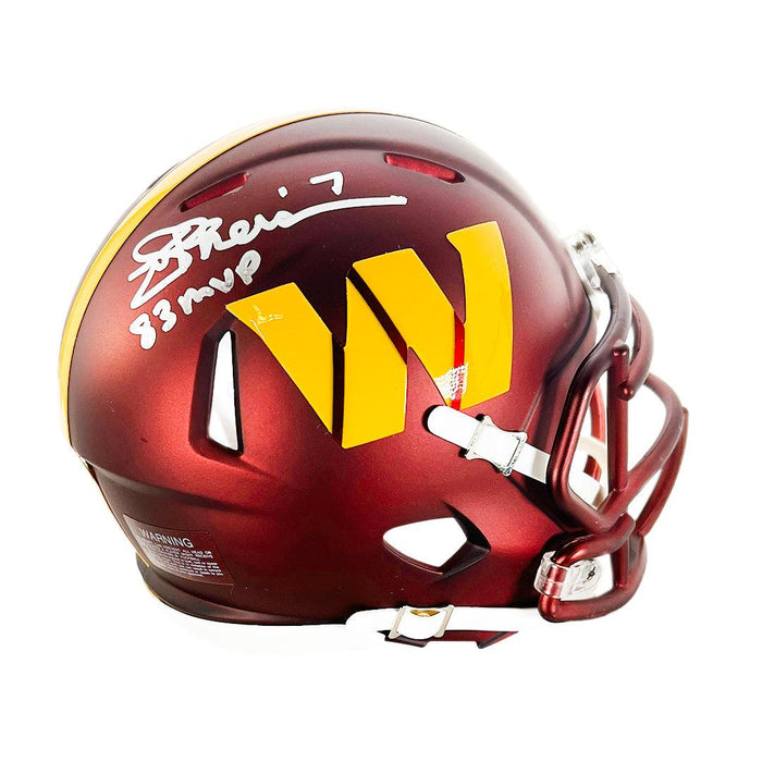 Joe Theismann Signed 83 MVP Inscription Washington Commanders Speed Mini Replica Football Helmet (JSA) - RSA