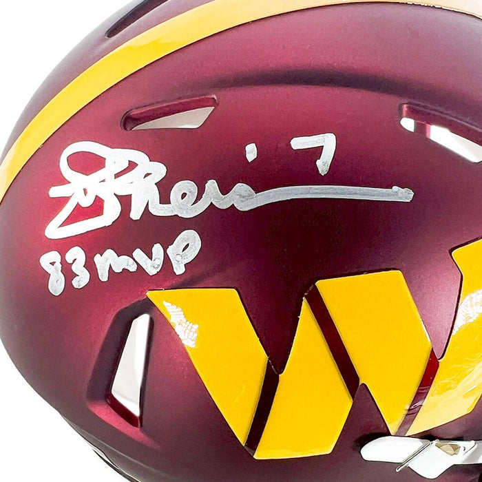 Joe Theismann Signed 83 MVP Inscription Washington Commanders Speed Mini Replica Football Helmet (JSA) - RSA
