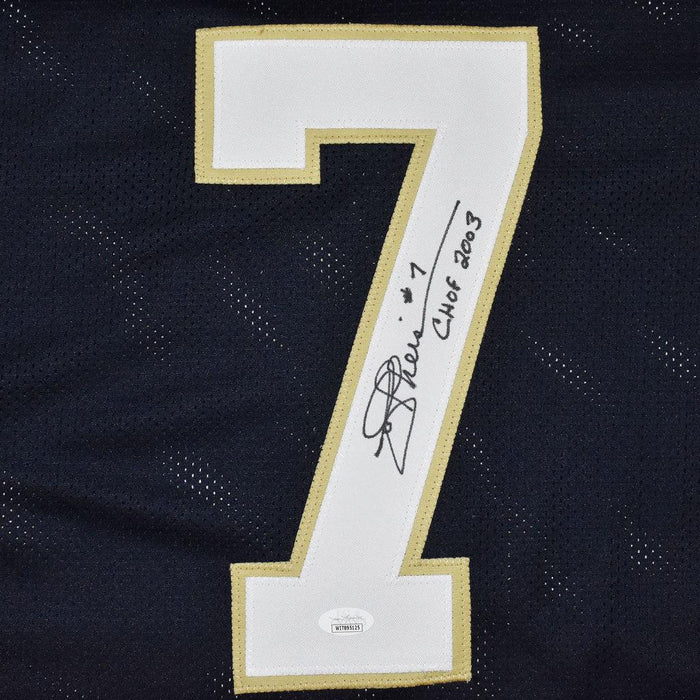 Joe Theismann Signed College HOF 2003 Inscription Notre Dame College Blue Football Jersey (JSA) - RSA