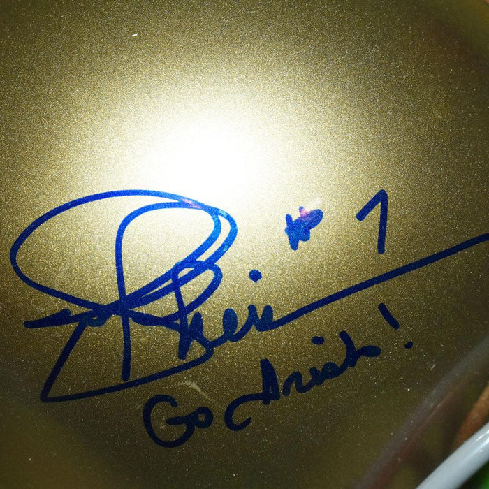 Joe Theismann Signed Go Irish Inscription Notre Dame Fighting Irish Mini Replica Football Helmet (JSA) - RSA