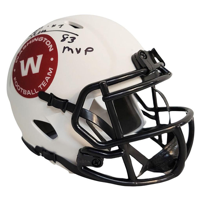 Joe Theismann Signed 83 MVP Inscription Washington Football Team Lunar Speed Mini Football Helmet (JSA) - RSA