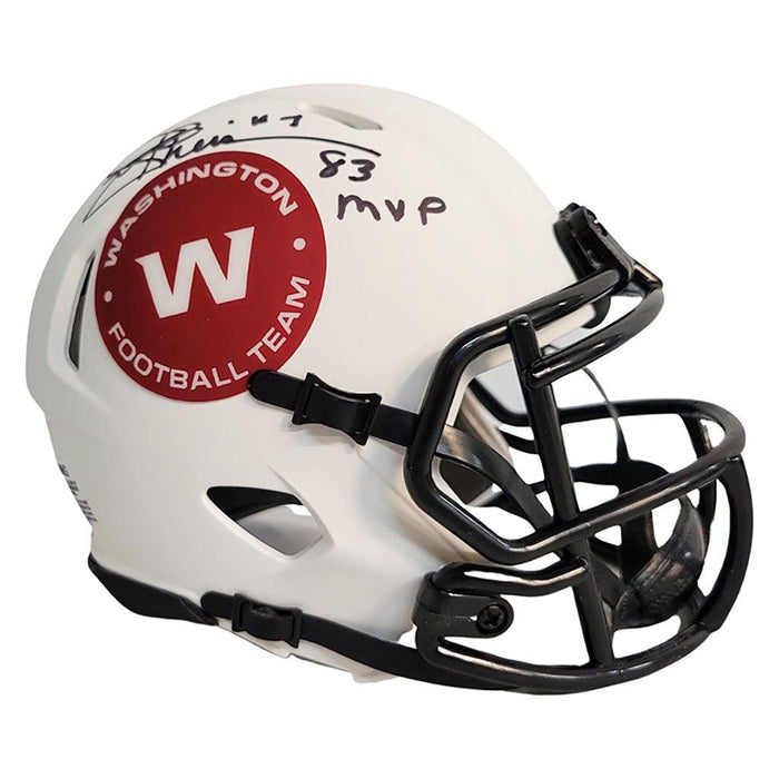 Joe Theismann Signed 83 MVP Inscription Washington Football Team Lunar Speed Mini Football Helmet (JSA) - RSA