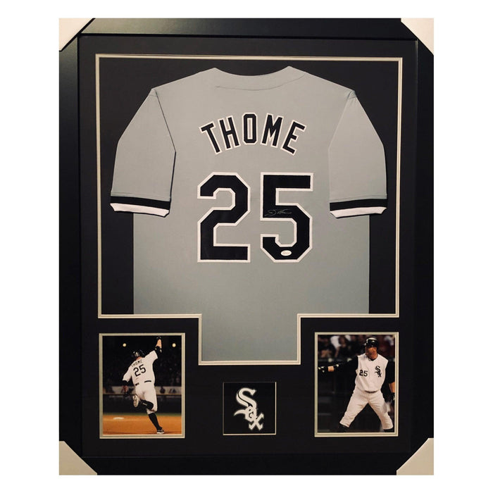 thome white sox grey autographed framed baseball jersey