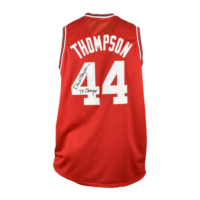 David Thompson Signed North Carolina State Red Basketball Jersey (JSA) '74 Champs Inscription - RSA