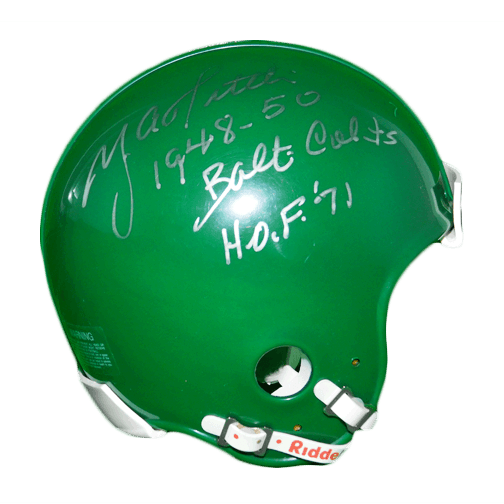 Y.A. Tittle Signed HOF '71 1948-50 Balt Colts in Silver Riddell Green Mini Helmet (JSA) - RSA