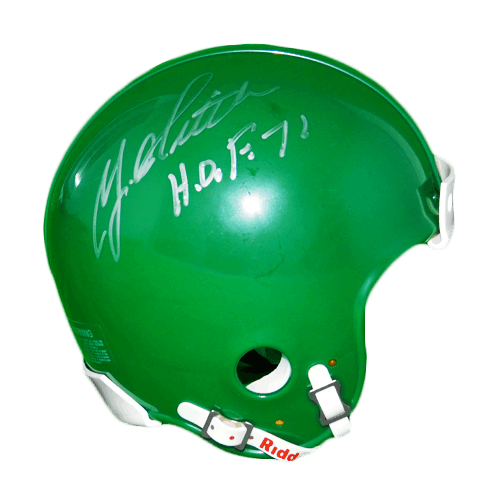 Y.A. Tittle Signed HOF '71 in Silver Green Mini Helmet (JSA) - RSA