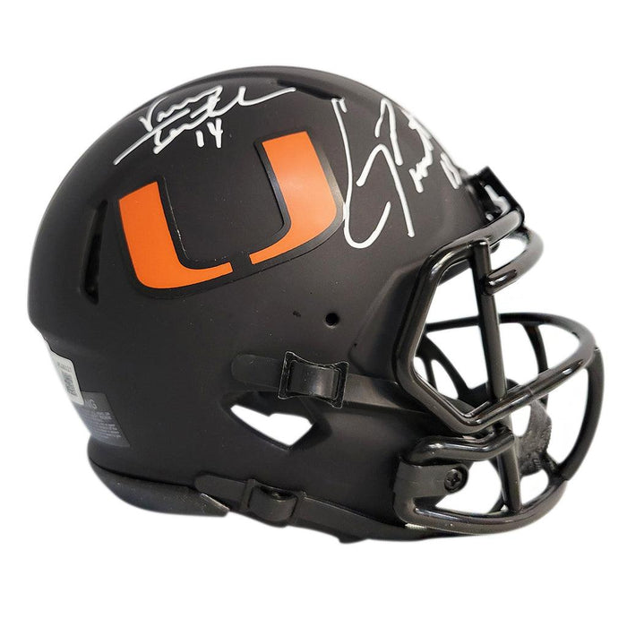 2-Signature Gino Torretta/Vinny Testaverde Signed Miami Hurricanes Eclipse Speed Mini Replica Football Helmet (Beckett) - RSA