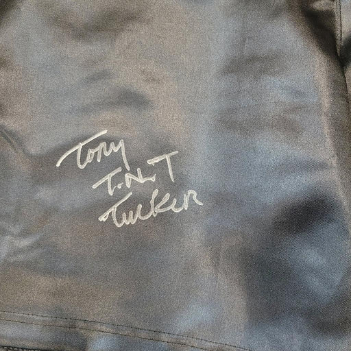 Tony Tucker Signed "TNT" Black Boxing Trunks (JSA) - RSA