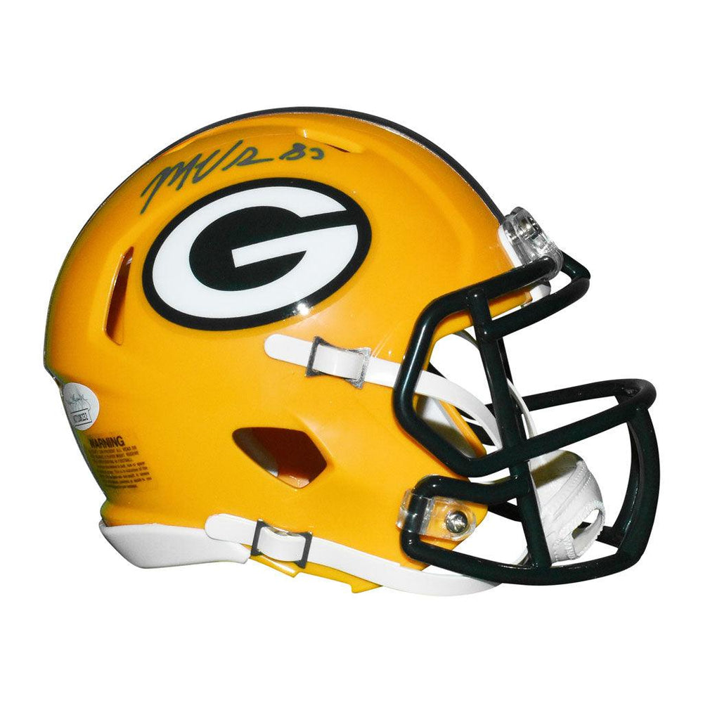 Marquez Valdes-Scantling Signed Green Ink Green Bay Packers Speed Mini Replica Yellow Football Helmet (JSA) - RSA