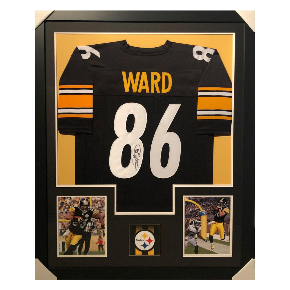 ward steelers black autographed framed football jersey