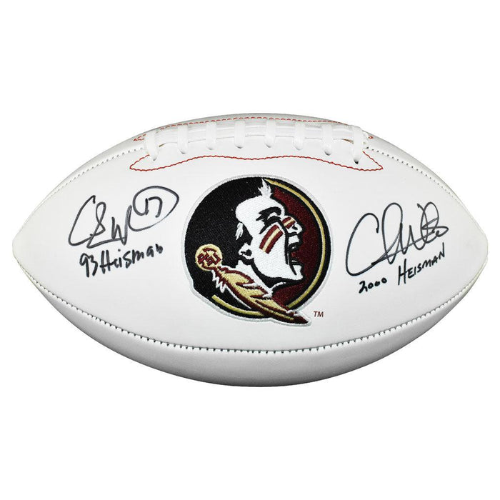 2-Signature Chris Weinke/Charles Ward Signed Heisman Inscription Florida State Seminoles Official NFL Team Logo Football (JSA) - RSA