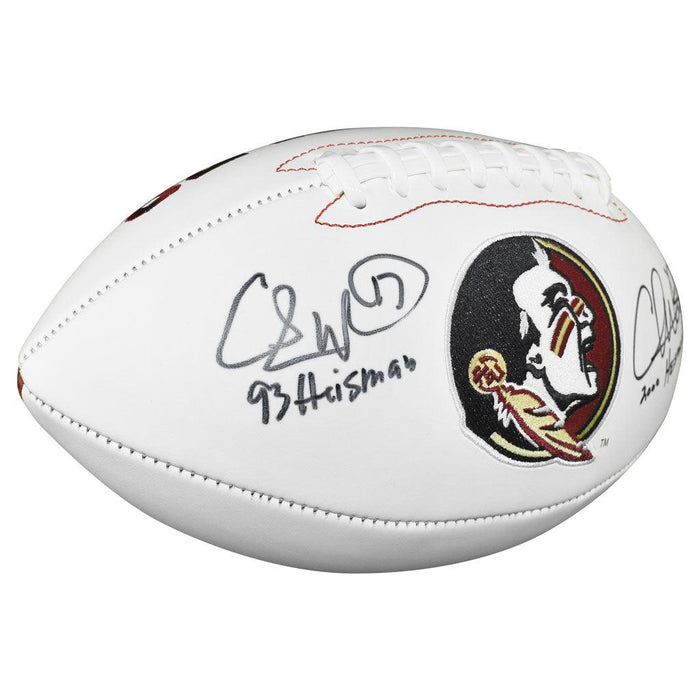 2-Signature Chris Weinke/Charles Ward Signed Heisman Inscription Florida State Seminoles Official NFL Team Logo Football (JSA) - RSA
