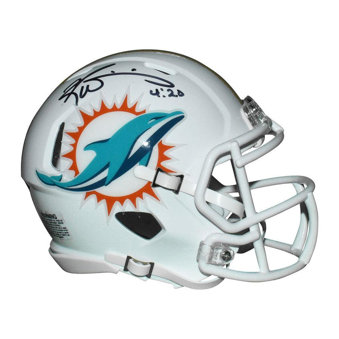 Ricky Williams Signed 420 Inscription Miami Dolphins Speed Mini Replica White Football Helmet (JSA) - RSA