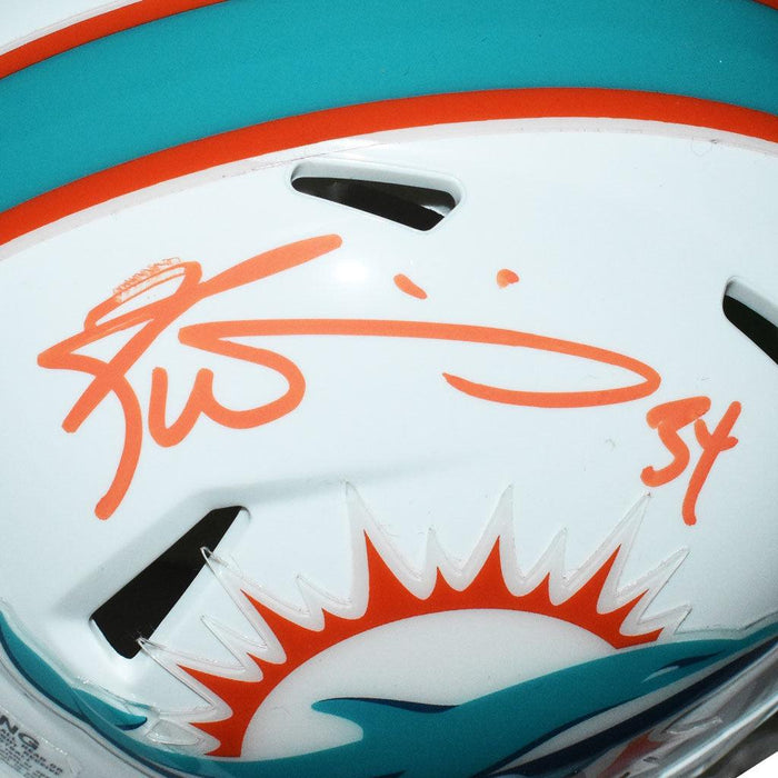 Ricky Williams Signed Orange Ink Miami Dolphins Speed Mini Replica White Football Helmet (JSA) - RSA