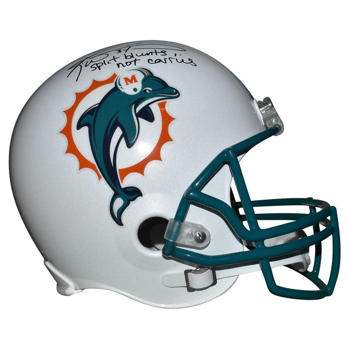 Ricky Williams Signed Split Blunts Not Carries Inscription Miami Dolphins Full-Size Replica White Football Helmet (JSA) - RSA