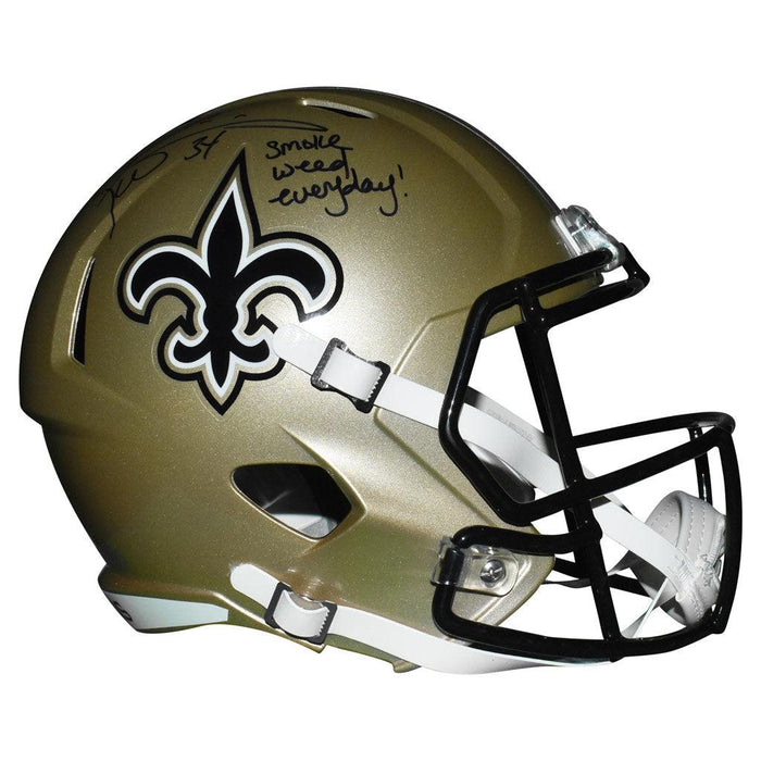 Ricky Williams Signed Smoke Weed Every Day Inscription New Orleans Saints Speed Full-Size Replica Gold Football Helmet (JSA) - RSA