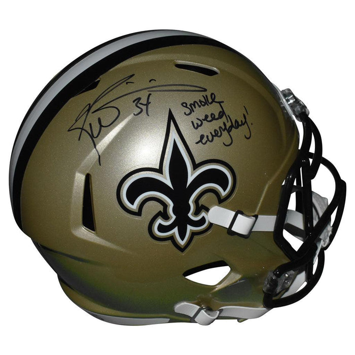 Ricky Williams Signed Smoke Weed Every Day Inscription New Orleans Saints Speed Full-Size Replica Gold Football Helmet (JSA) - RSA