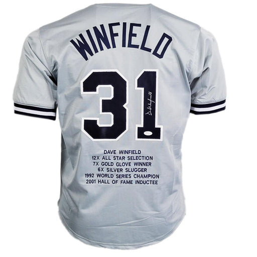 Dave Winfield Signed Stats Inscription New York Grey Baseball Jersey (JSA) - RSA