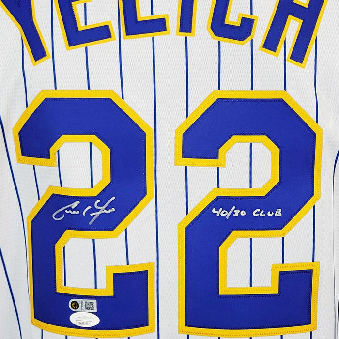 Christian Yelich Signed 40/30 Club inscription Majestic Cool Base
