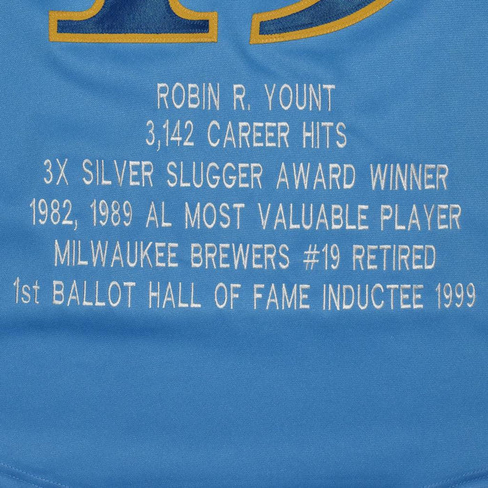 Robin Yount Signed Milwaukee Blue Stats Baseball Jersey (JSA) - RSA
